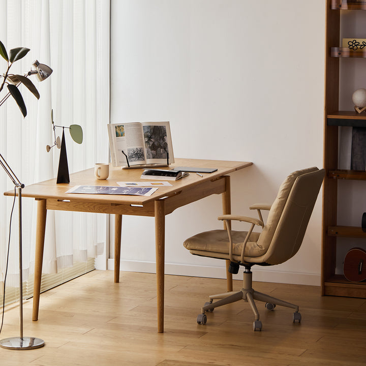 Scandinavian cherry wood extendable dining table mcgee in details.
