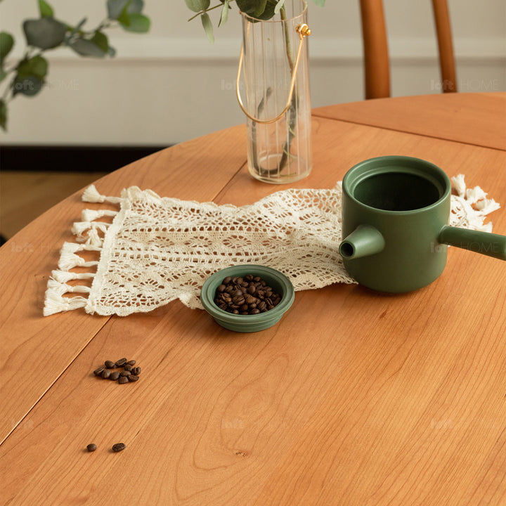 Scandinavian cherry wood extendable round dining table greekn detail 1.