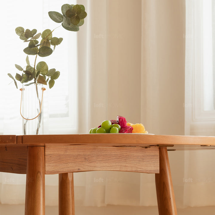 Scandinavian cherry wood extendable round dining table greekn detail 2.
