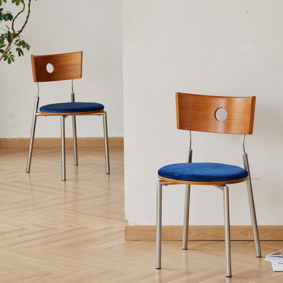 Scandinavian cherry wood mix weave fabric dining chair timeless conceptual design.