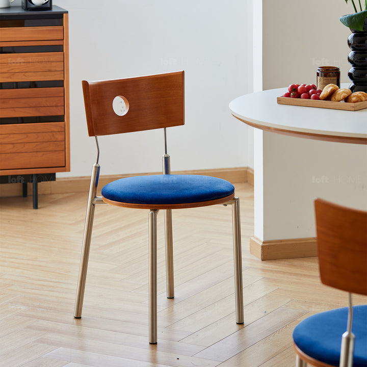 Scandinavian cherry wood mix weave fabric dining chair timeless in real life style.