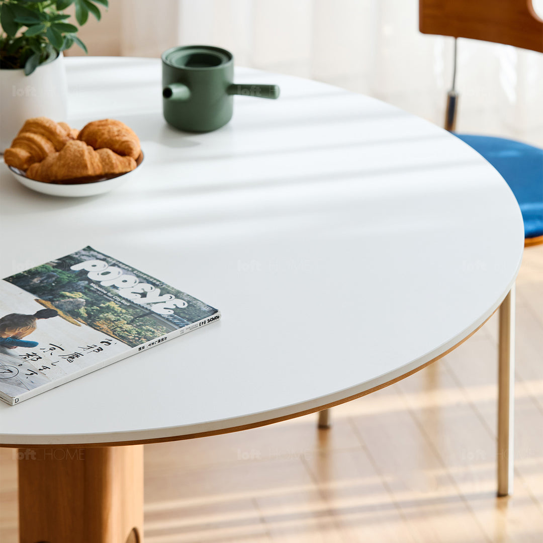 Scandinavian cherry wood sintered stone round dining table timeless environmental situation.