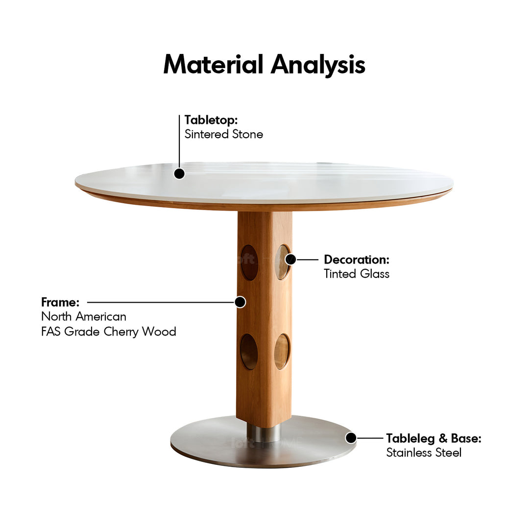 Scandinavian cherry wood sintered stone round dining table timeless detail 2.