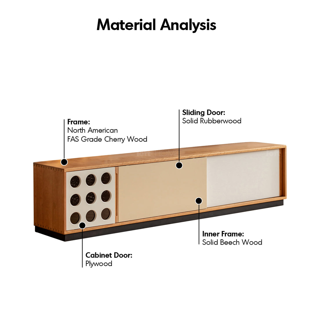 Scandinavian cherry wood sliding door tv console timeless detail 1.