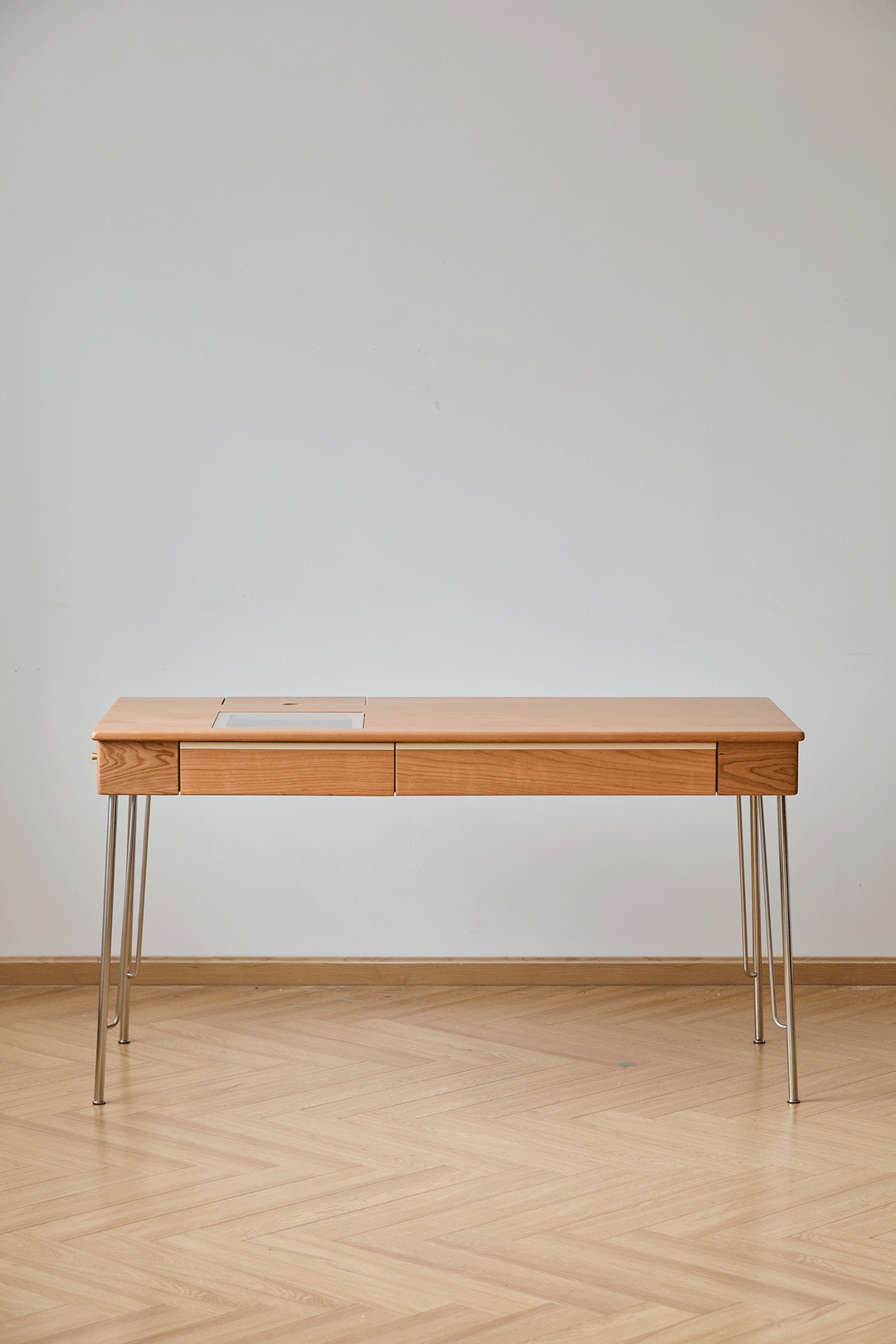 Scandinavian cherry wood study table timeless layered structure.