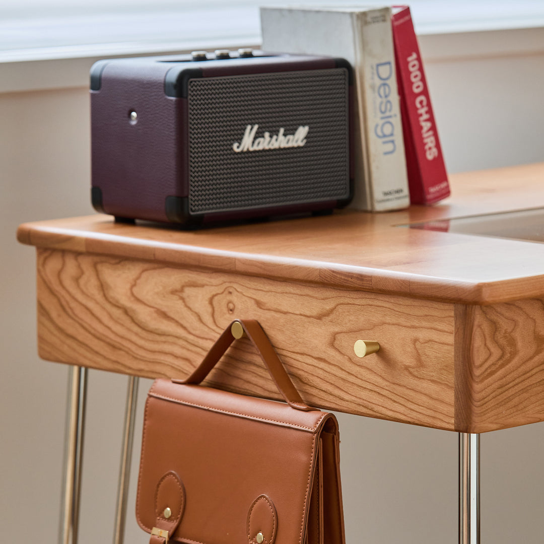 Scandinavian cherry wood study table timeless in still life.