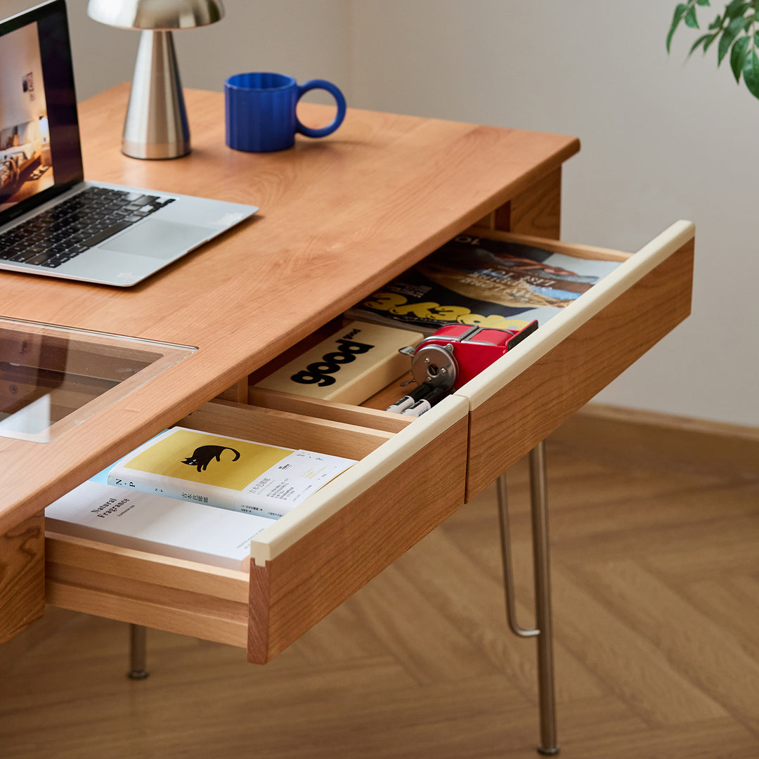 Scandinavian cherry wood study table timeless environmental situation.