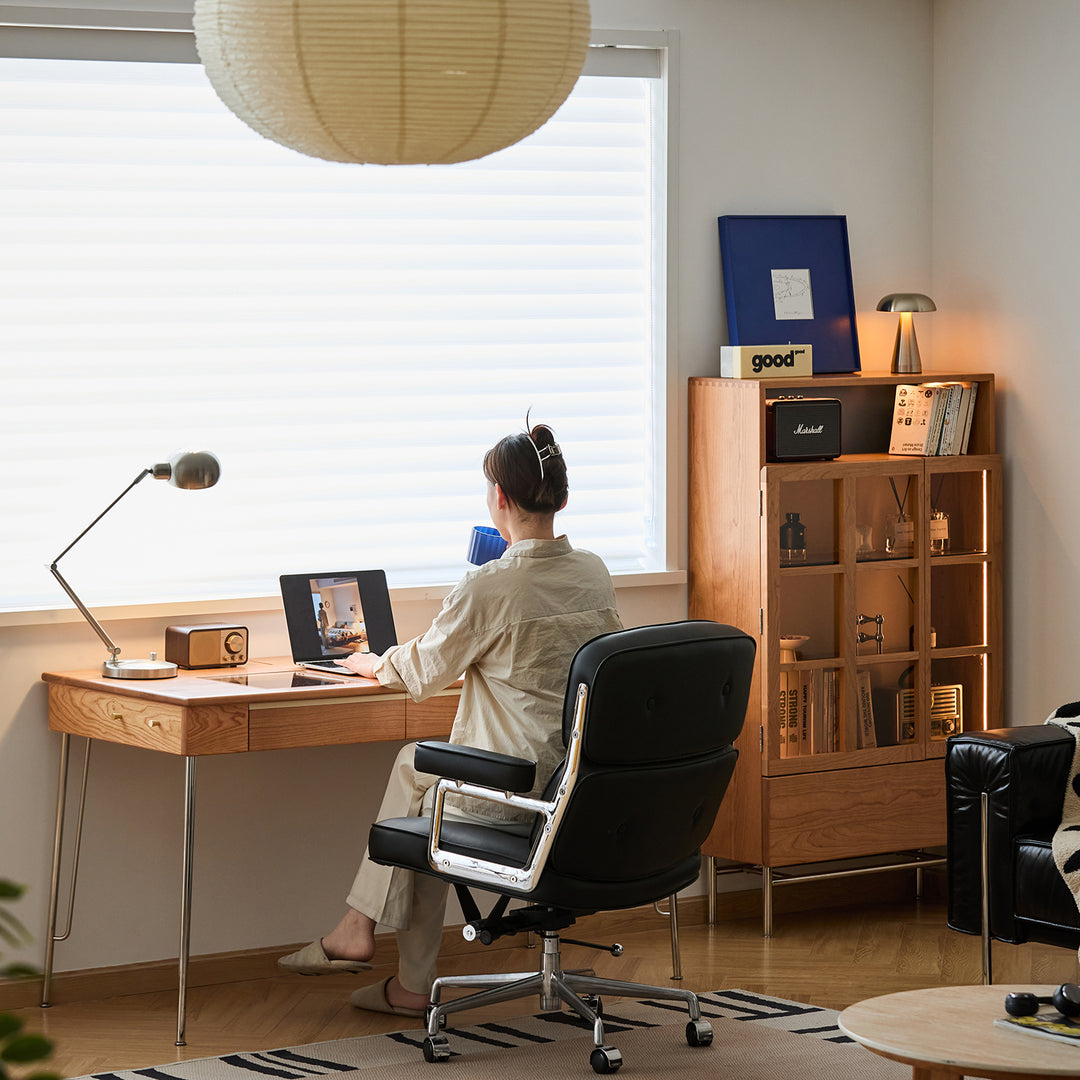 Scandinavian cherry wood study table timeless color swatches.