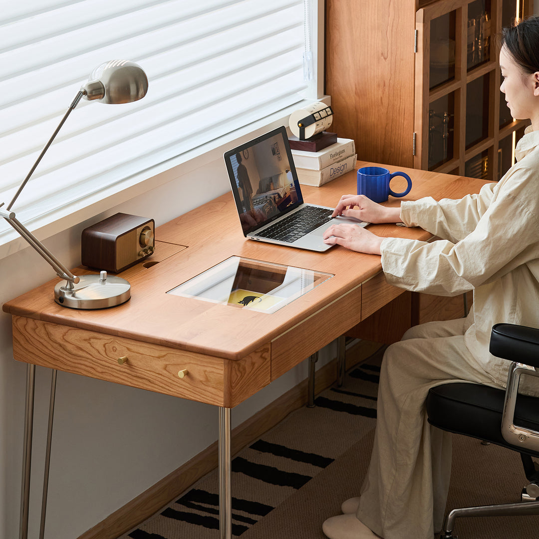 Scandinavian cherry wood study table timeless material variants.