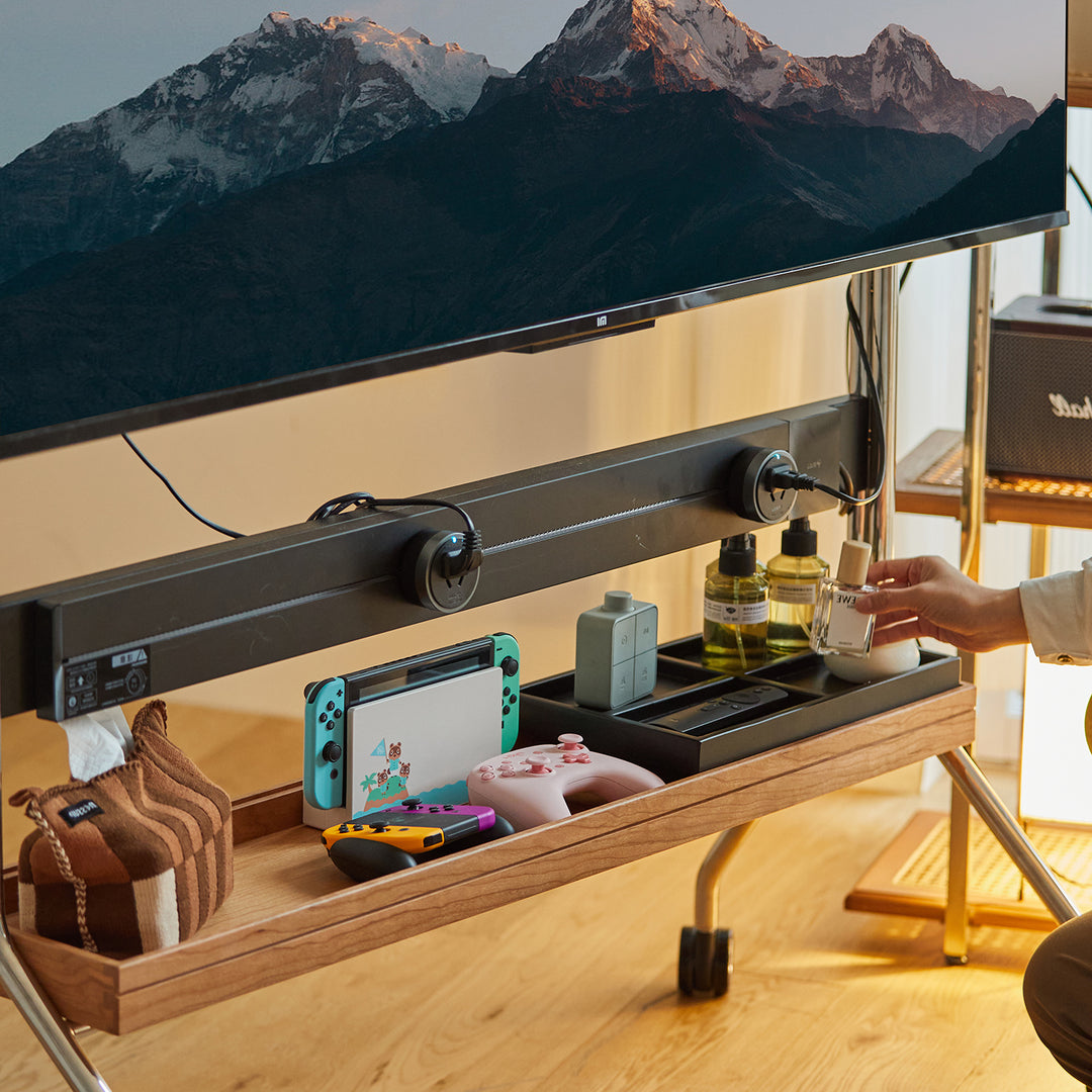 Scandinavian cherry wood tv hanger hal color swatches.