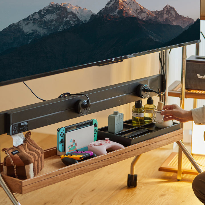 Scandinavian cherry wood tv hanger hal color swatches.