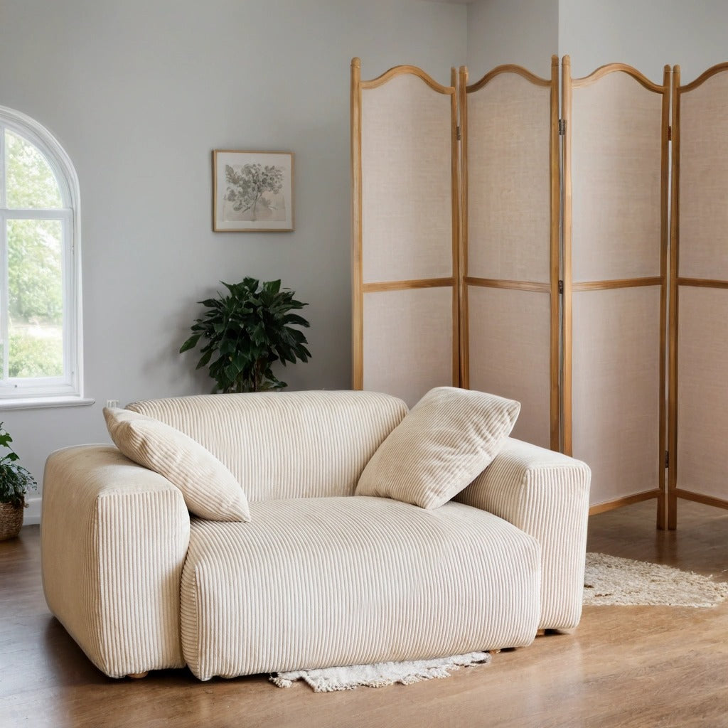 Scandinavian corduroy velvet fabric 1 seater sofa square primary product view.