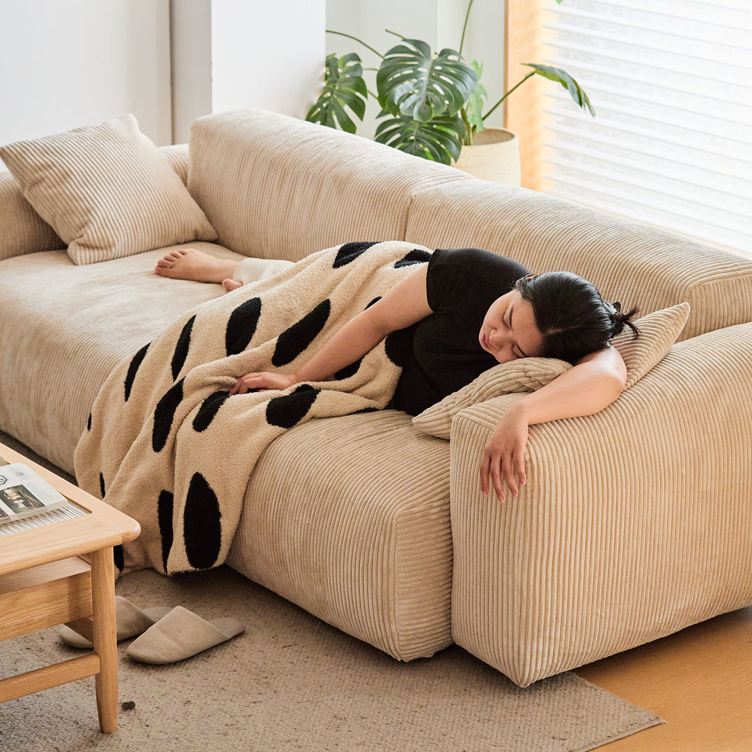 Scandinavian corduroy velvet fabric 1 seater sofa square conceptual design.