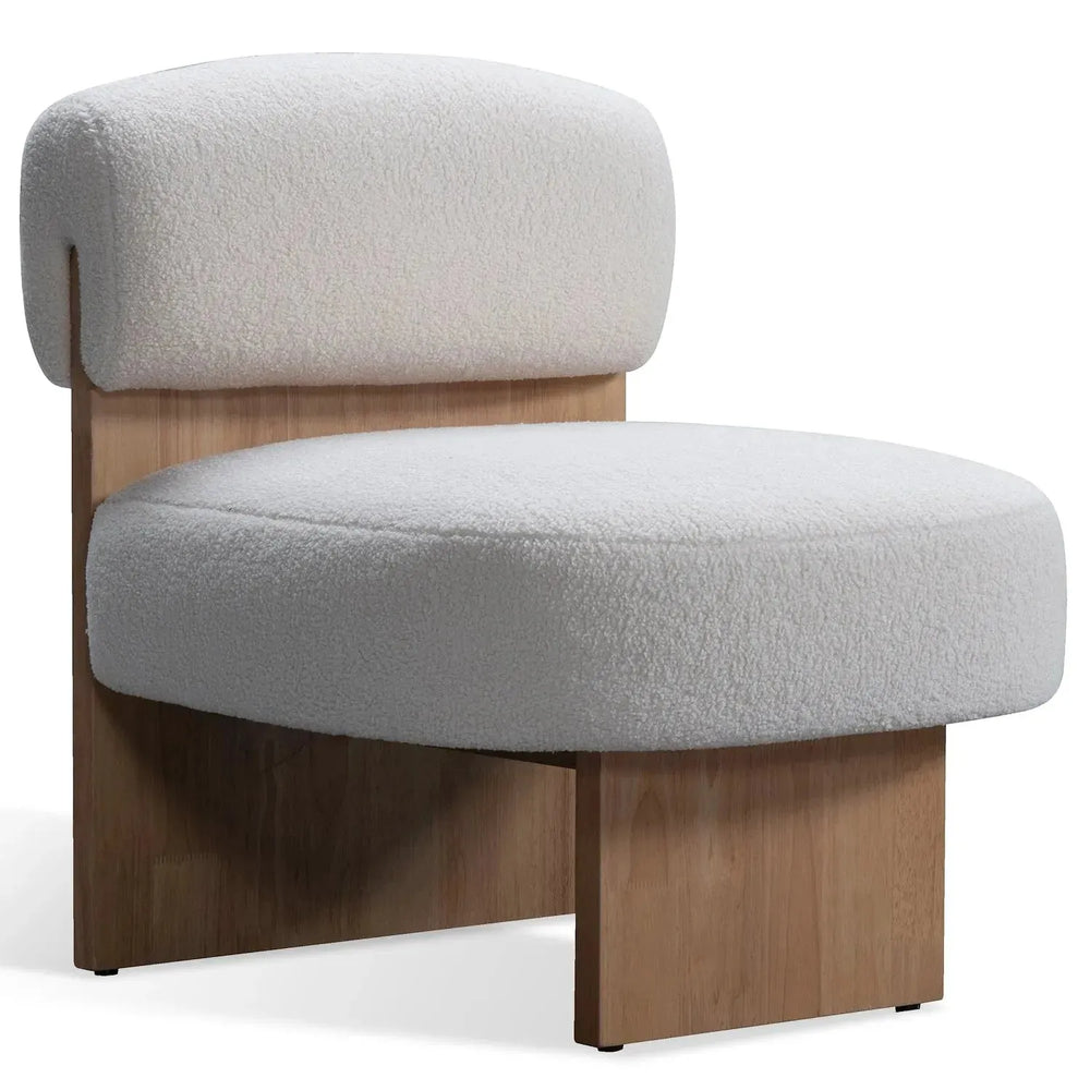 Cream sherpa fabric 1 seater sofa hygge in white background.