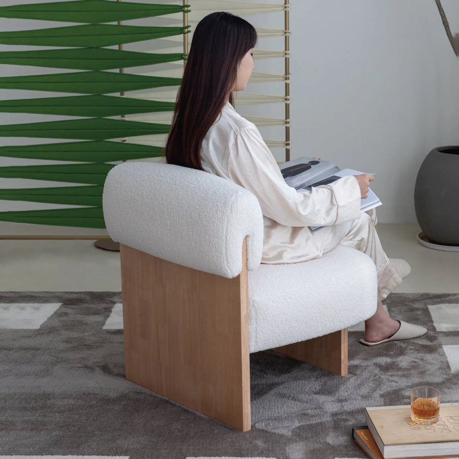 Cream sherpa fabric 1 seater sofa hygge primary product view.