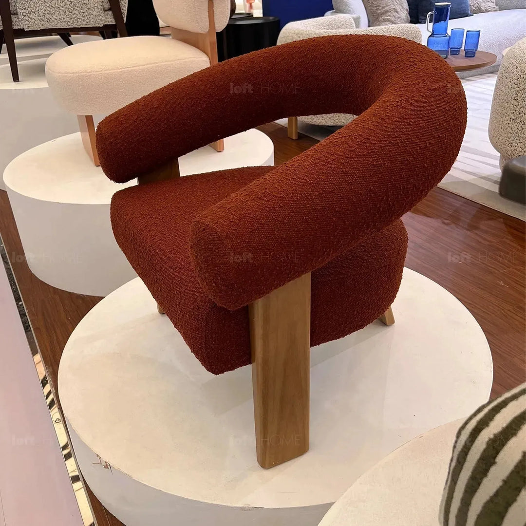 Japandi boucle fabric 1 seater sofa serenity in panoramic view.