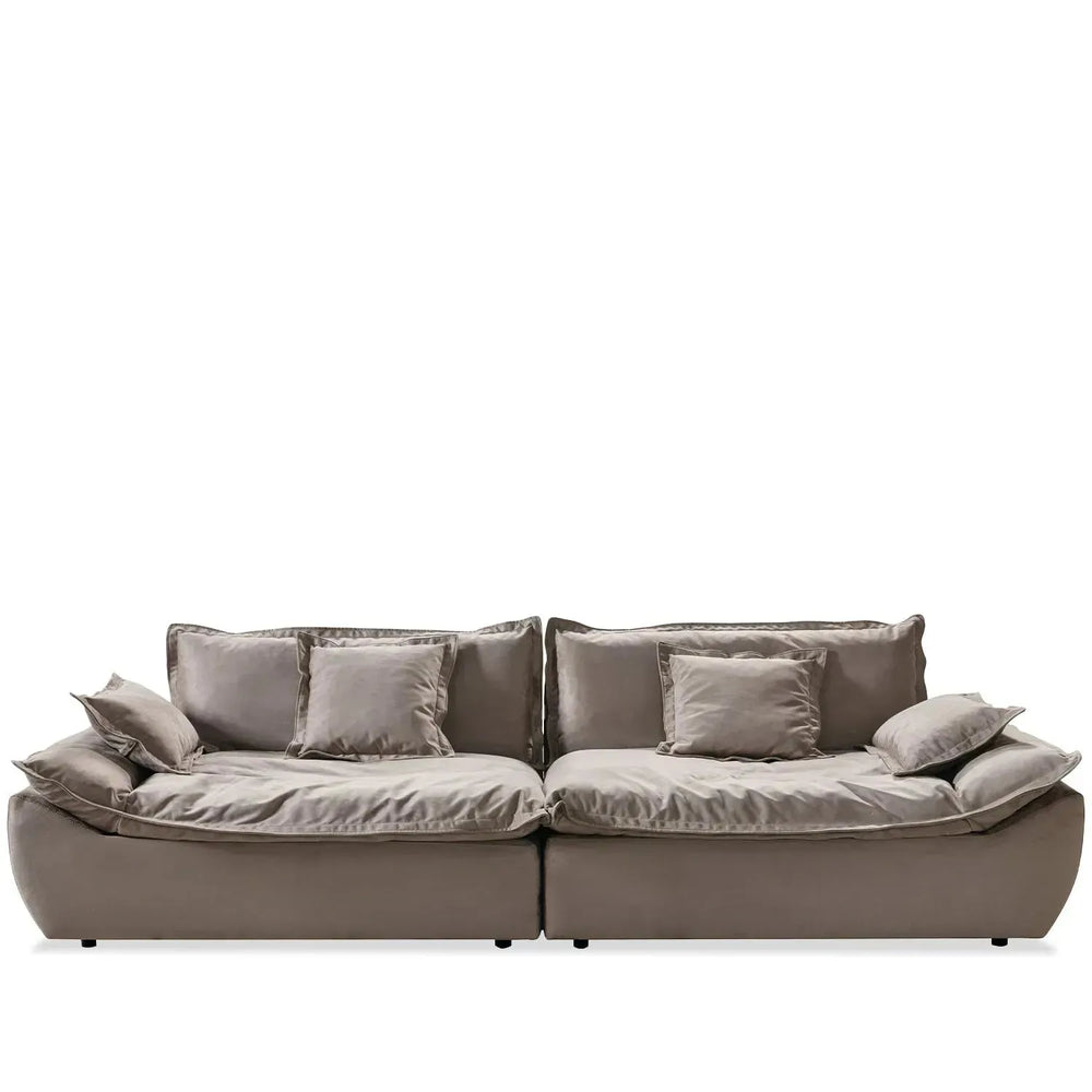 Contemporary fabric 5 seater sofa snuggle in white background.