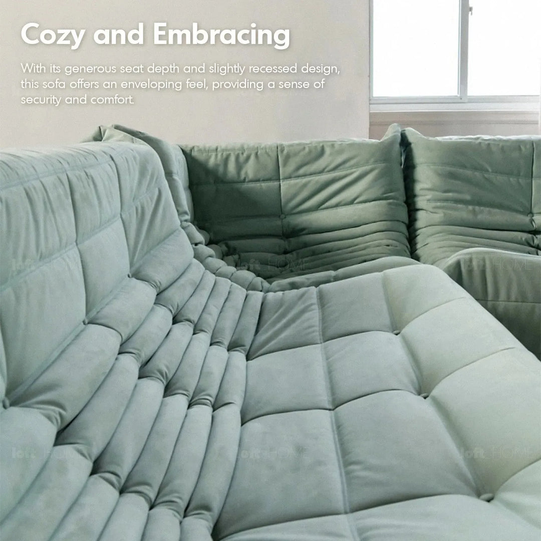 Contemporary fabric modular 2 seater sofa cater in close up details.