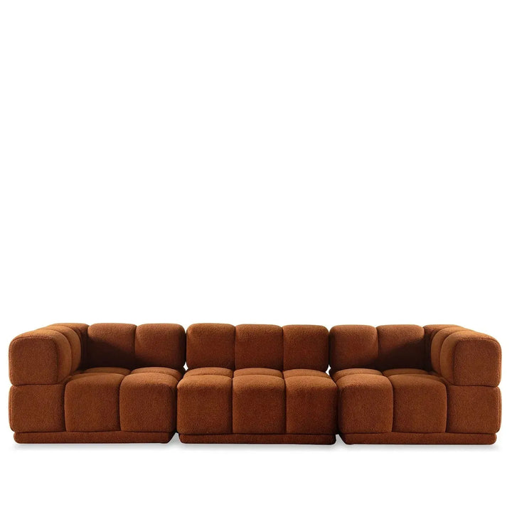 Contemporary teddy fabric modular 4 seater sofa cuboid in white background.