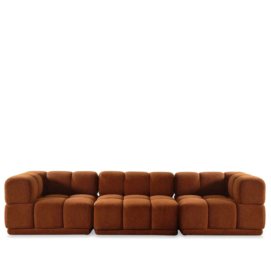Contemporary teddy fabric modular 4 seater sofa cuboid in white background.