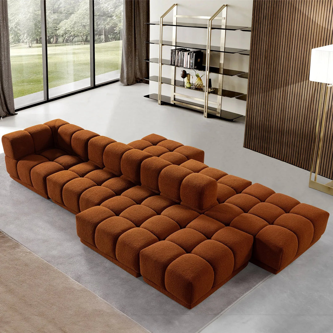 Contemporary teddy fabric modular 4 seater sofa cuboid primary product view.