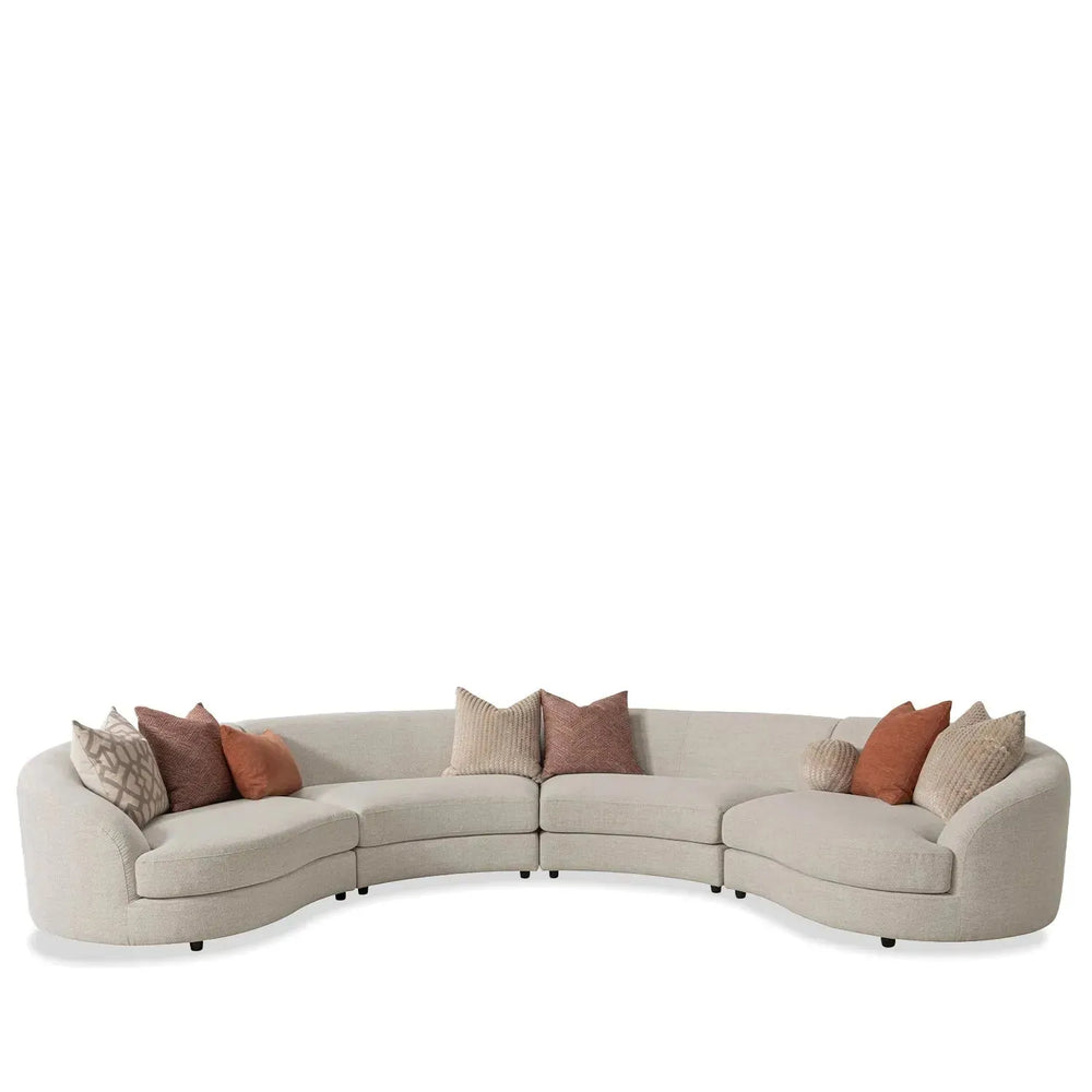 Cream fabric modular l shape sectional sofa groove 3+3 in white background.