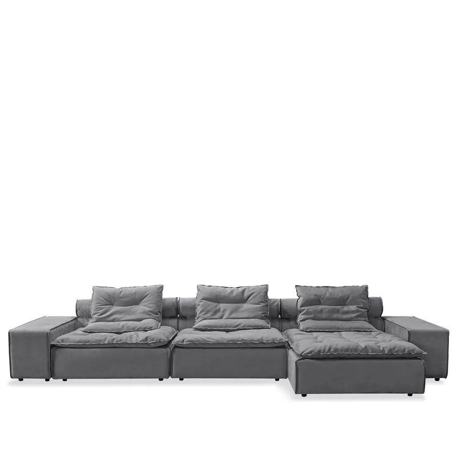 Modern fabric modular l shape sectional sofa woolen 4+l in white background.