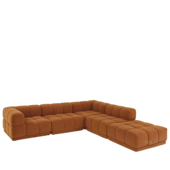 Contemporary teddy fabric modular ottoman cuboid l layered structure.