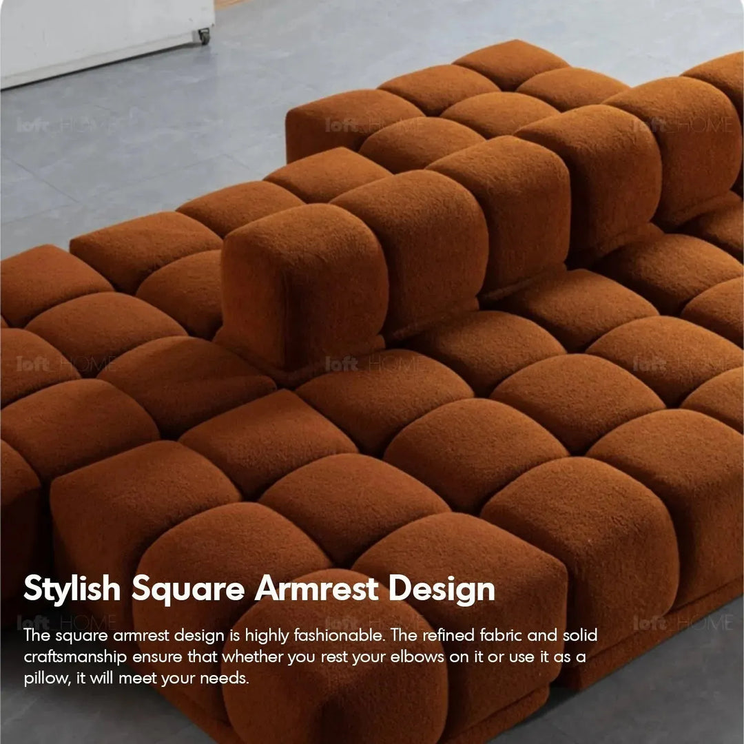 Contemporary teddy fabric modular ottoman cuboid l with context.