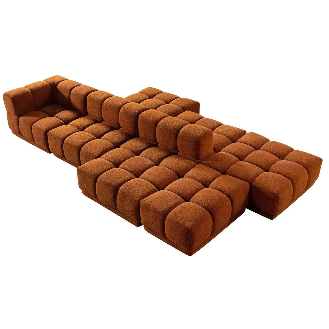 Contemporary teddy fabric modular ottoman cuboid in panoramic view.