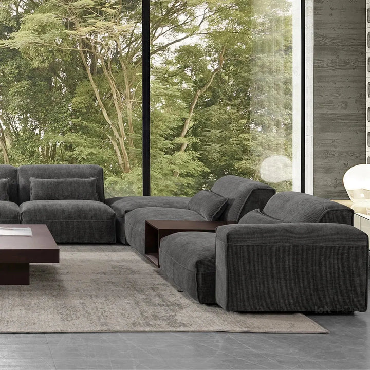 Modern corduroy velvet fabric modular ottoman opera in still life.