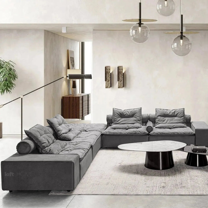 Modern fabric modular ottoman woolen in still life.