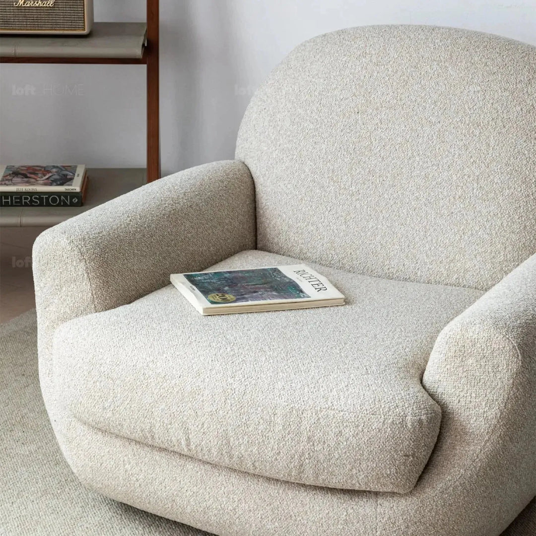 Cream faux cashmere fabric revolving 1 seater sofa rond conceptual design.