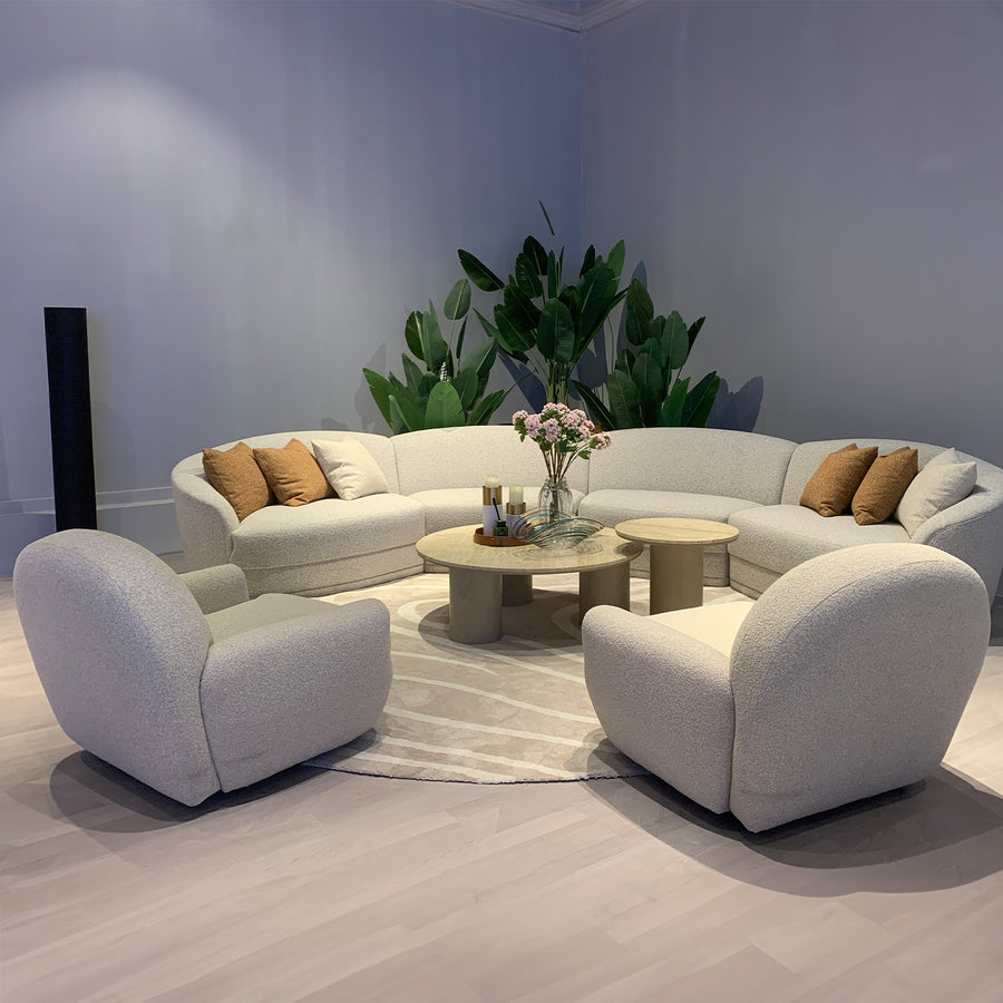 Cream faux cashmere fabric revolving 1 seater sofa rond primary product view.