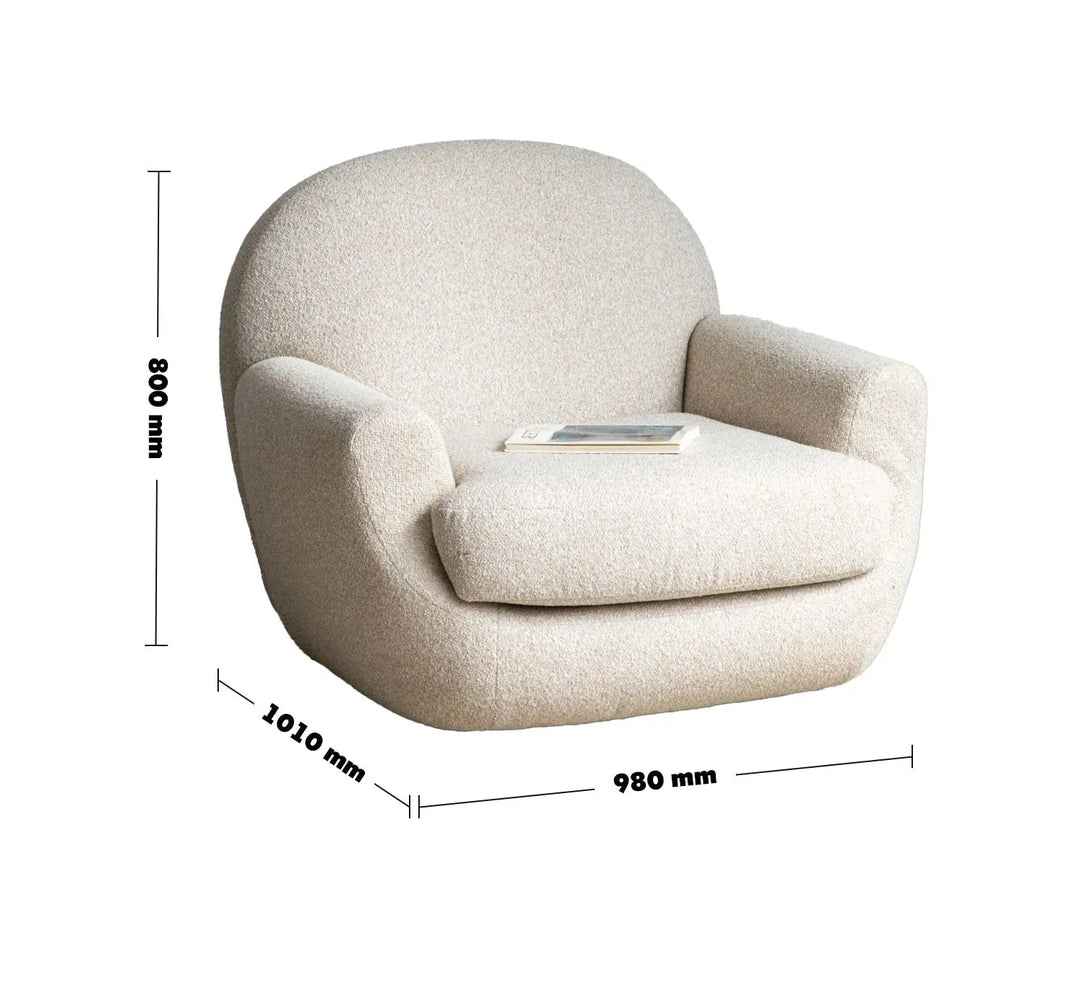 Cream faux cashmere fabric revolving 1 seater sofa rond size charts.