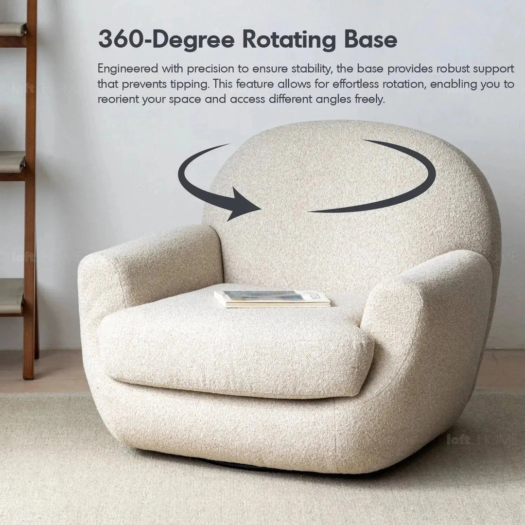 Cream faux cashmere fabric revolving 1 seater sofa rond color swatches.