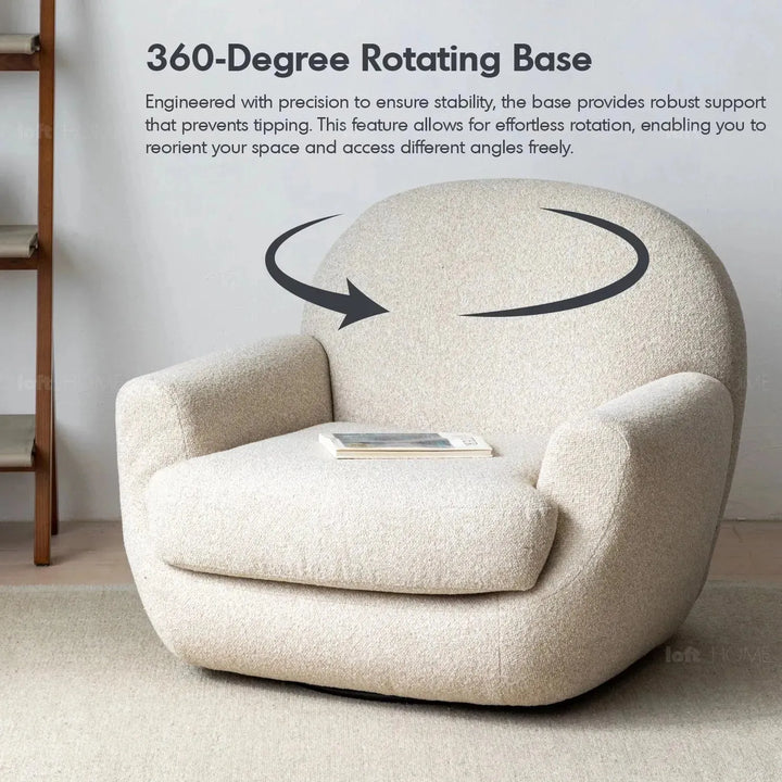 Cream faux cashmere fabric revolving 1 seater sofa rond color swatches.