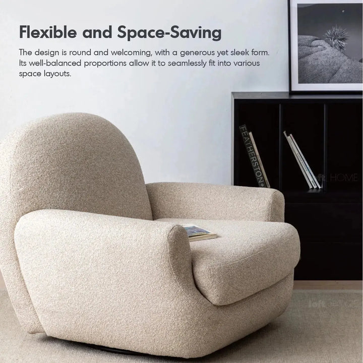 Cream faux cashmere fabric revolving 1 seater sofa rond material variants.