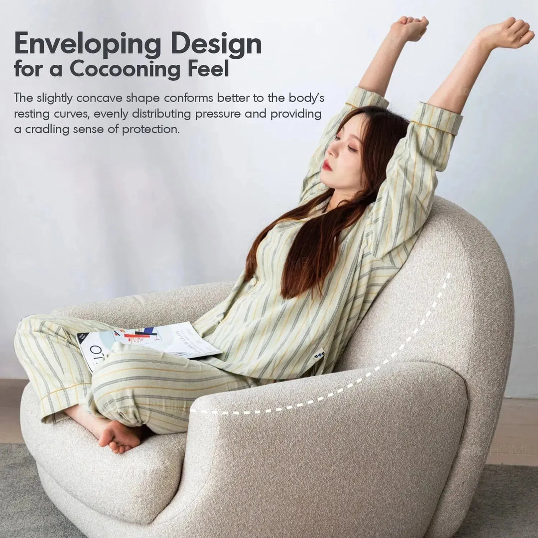 Cream faux cashmere fabric revolving 1 seater sofa rond in real life style.