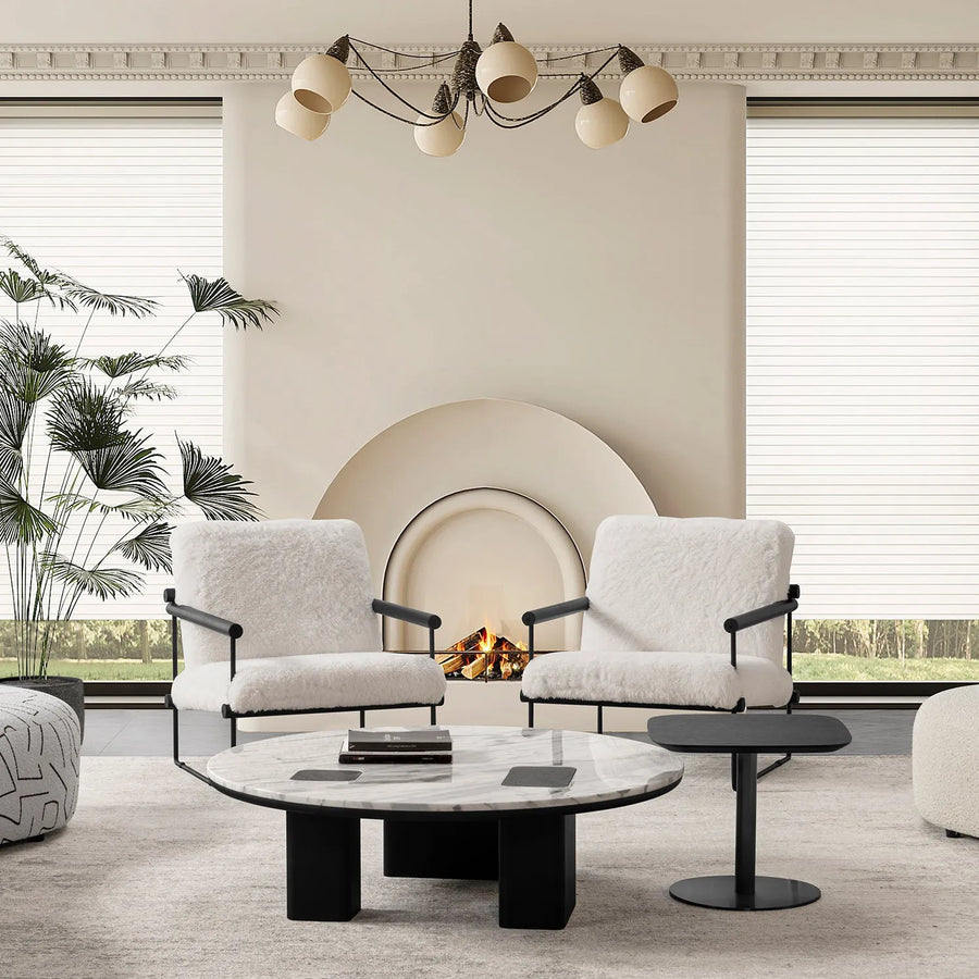 Cream sherpa fabric 1 seater sofa snowy primary product view.