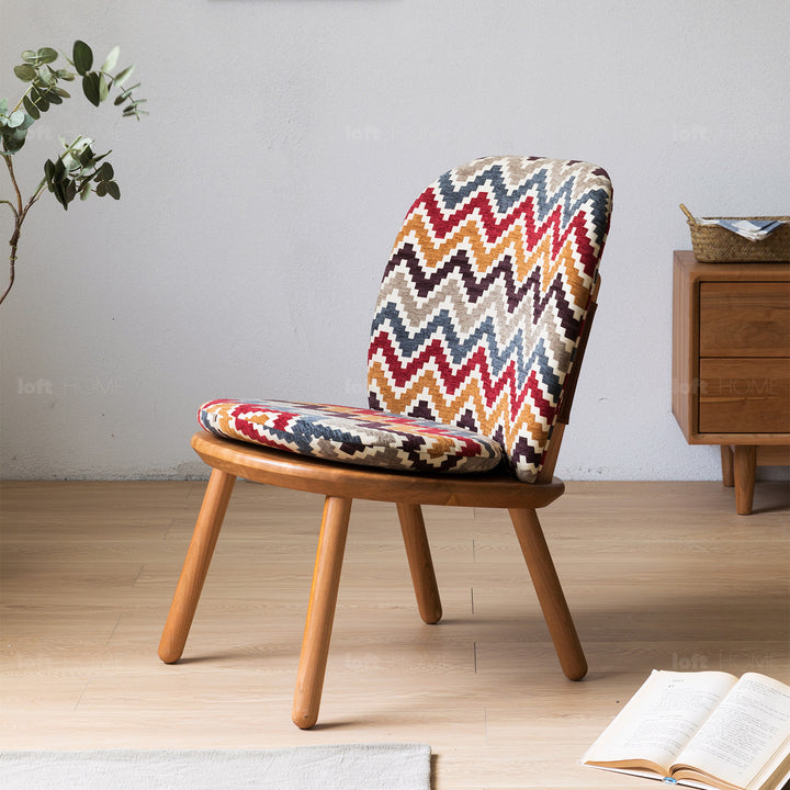 Scandinavian mixed weave fabric 1 seater sofa komachi in close up details.