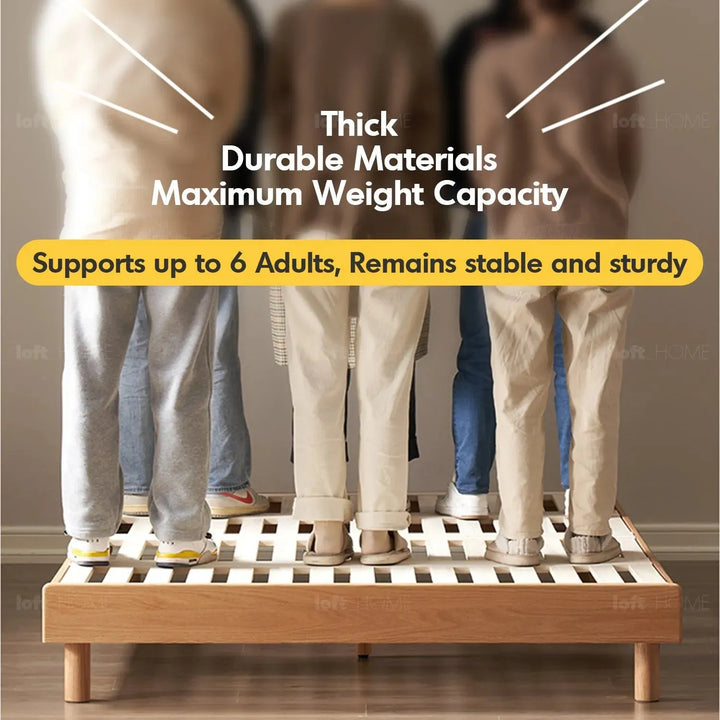 Scandinavian oak wood platform bed grimm in still life.