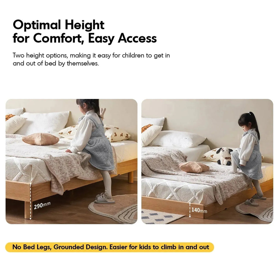 Scandinavian oak wood platform bed grimm layered structure.