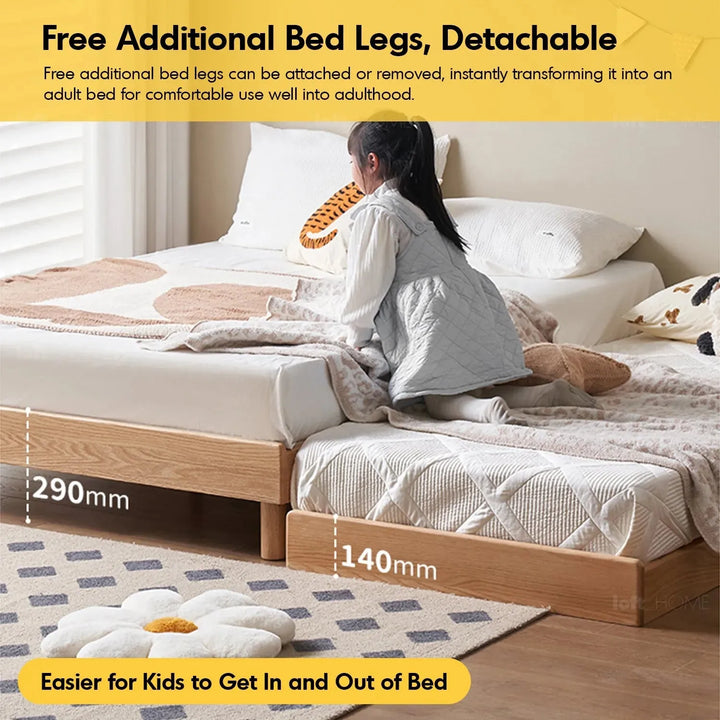 Scandinavian oak wood platform bed grimm with context.