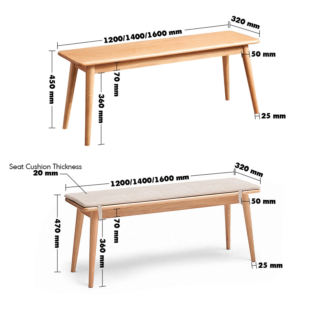 Scandinavian oak wood dining bench with cushion sereno size charts.