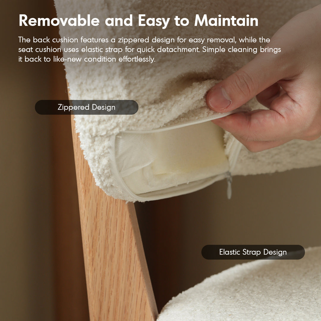 Scandinavian oak wood boucle fabric cover removable dining chair cloud environmental situation.