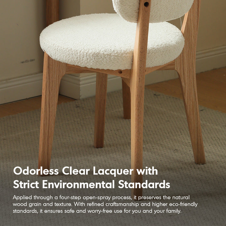 Scandinavian oak wood boucle fabric cover removable dining chair cloud detail 1.