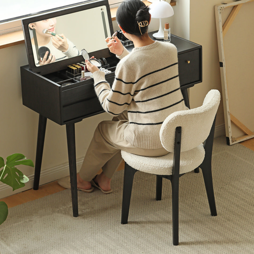 Scandinavian oak wood boucle fabric cover removable dining chair cloud detail 6.