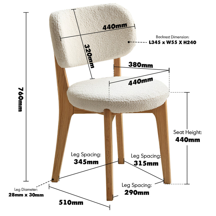 Scandinavian oak wood boucle fabric cover removable dining chair cloud size charts.