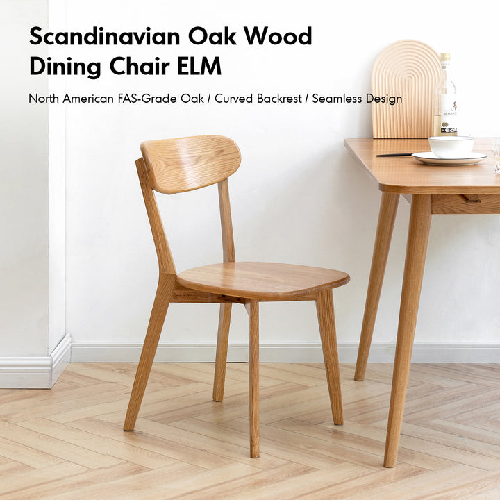 Scandinavian oak wood dining chair elm in real life style.